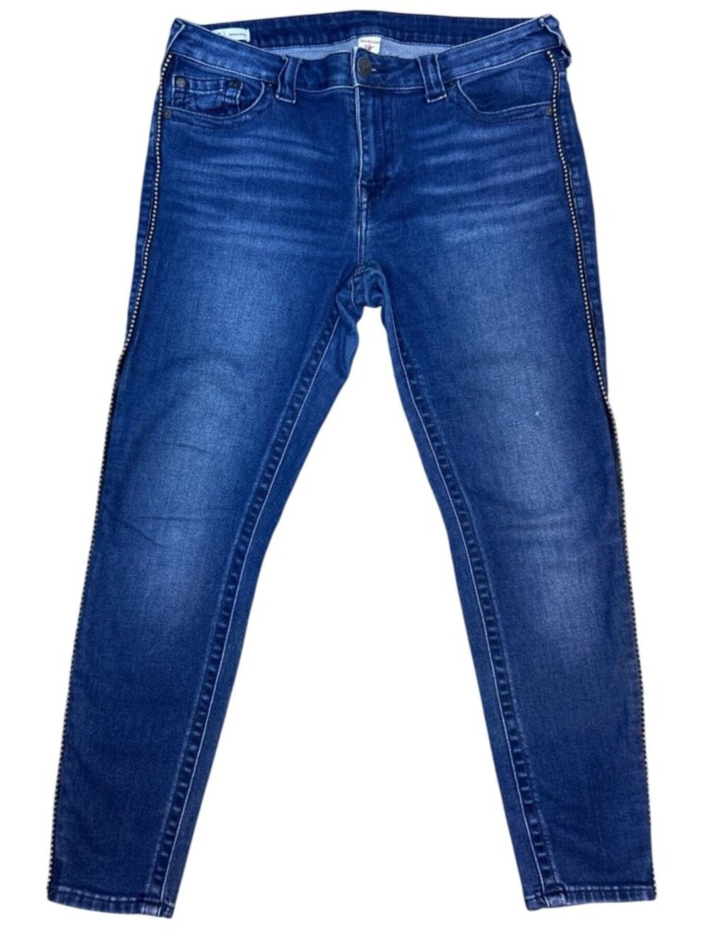 True Religion Jennie Curvy Mid Rise Skinny Jeans Women's 33 Blue Beaded Denim